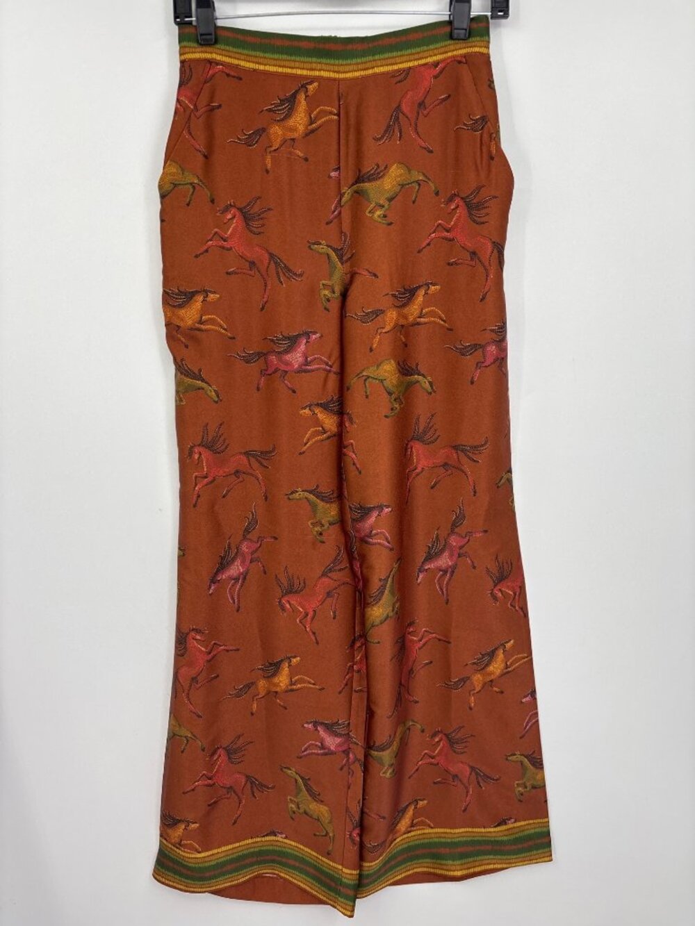 Chelsea & Violet High Waist Wide Leg Pull On Pant Horse Print Brown Size 2